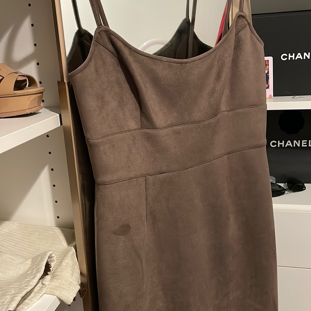BCBG suede, olive midi dress
